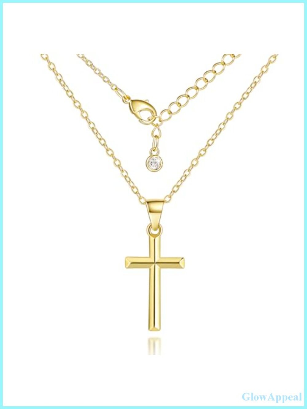 14K Gold Plated Dainty Cross Pendant Necklace Adjustable Anti-Tangle Chain